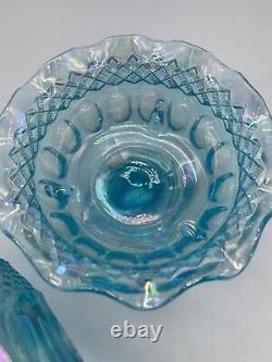 Westmoreland Aqua Blue Iridescent Carnival Glass Fairy Lamp
