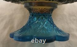 Westmoreland Blue Opalescent Carnival Glass Compote Footed File And Fan Pattern