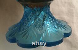 Westmoreland Blue Opalescent Carnival Glass Compote Footed File And Fan Pattern