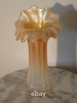 Westmoreland Carnival Glass Corinth Peach Opalescent Iridized JIP Vase