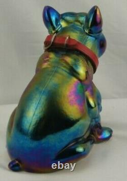 Westmoreland Carnival Glass French Bulldog Iridescent Green 6 Pounds Doorstop