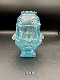 Westmoreland Fairy Lamp, Blue With Iridescent Finish, Carnival Glass