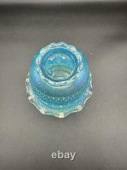 Westmoreland Fairy Lamp, Blue With Iridescent Finish, Carnival Glass