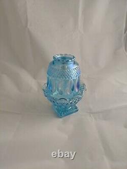 Westmoreland Fairy Lamp, Blue With Iridescent Finish, Carnival Glass
