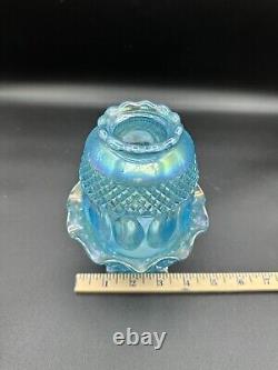 Westmoreland Fairy Lamp, Blue With Iridescent Finish, Carnival Glass