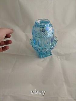 Westmoreland Fairy Lamp, Blue With Iridescent Finish, Carnival Glass