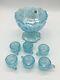 Westmoreland Glass Blue Iridescent Carnival Thumbelina Mini Punch Bowl & 6Cups