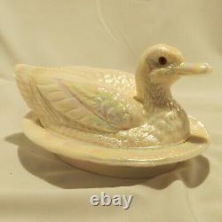 Westmoreland Glass Pink Carnival Duck Covered Candy Dish Iridescent Color MINT