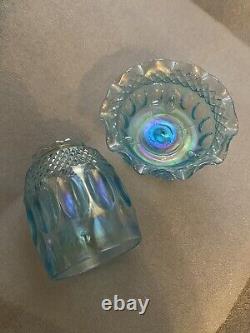 Westmoreland Marigold Blue Iridescent Carnival Glass Fairy Lamp