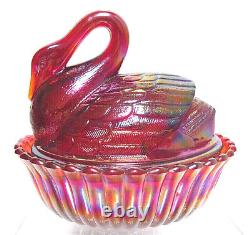Westmoreland Red Carnival Glass Swan on Base Candy DishIridescentVery Rare