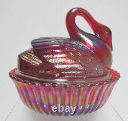 Westmoreland Red Carnival Glass Swan on Base Candy DishIridescentVery Rare
